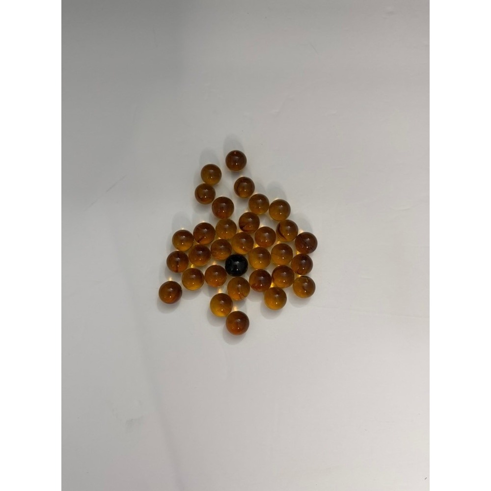 Vintage Amber Glass Marbles Lot 32pc Translucent Brown Black Swirl 0.5 Inch